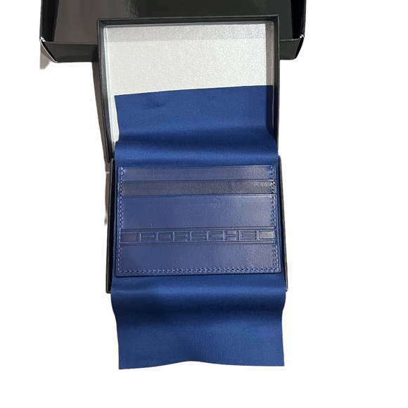 New ( NWT ) Porsche Genetian Blue Genuine Leather Card Holder Wallet - Picture 3 of 10